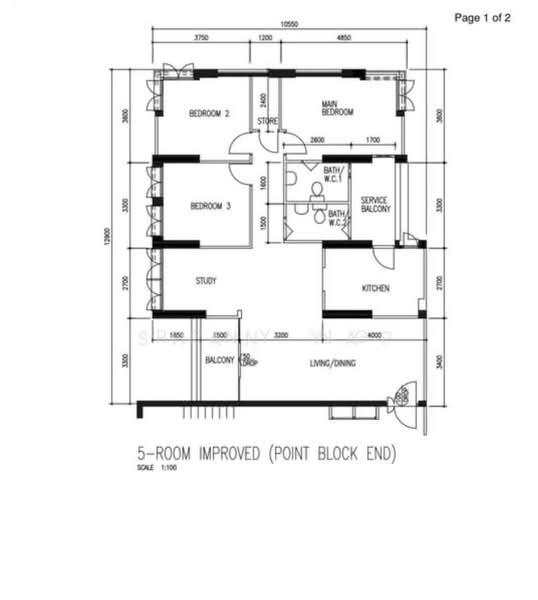 ผังพื้น — Spacious Renovated 3-Bedroom HDB at 536 Jelapang Road