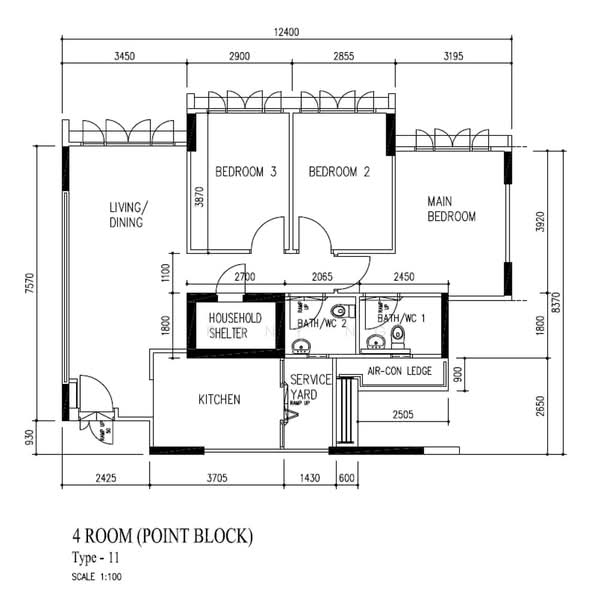 間取り図 — 4A HDB Flat at 528C Costa Ris, Pasir Ris Street 51