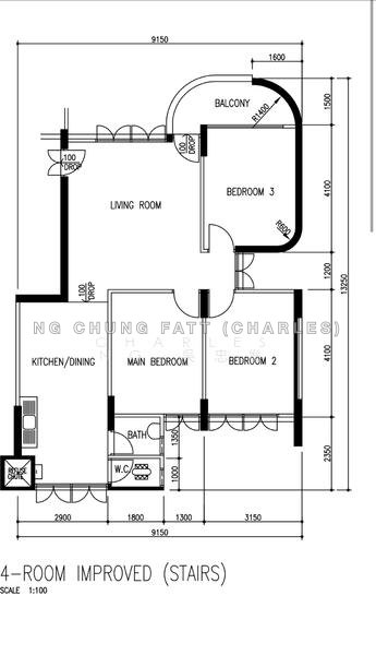 Mặt bằng — 3-Bedroom HDB Flat at 335B Smith Street – Chinatown Area