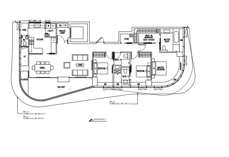 தள திட்டம் — New Futura – Spacious 3-Bed Unit with Private Lift, South Tower