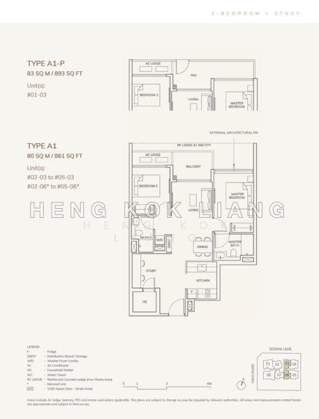 ผังพื้น — Ardor Residence – 2-Bed + Study Unit at 181 Haig Road, D15