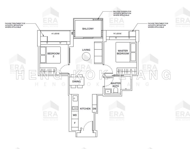 ผังพื้น — The Reserve Residences – 2-Bed 1-Bath Unit at Beauty World