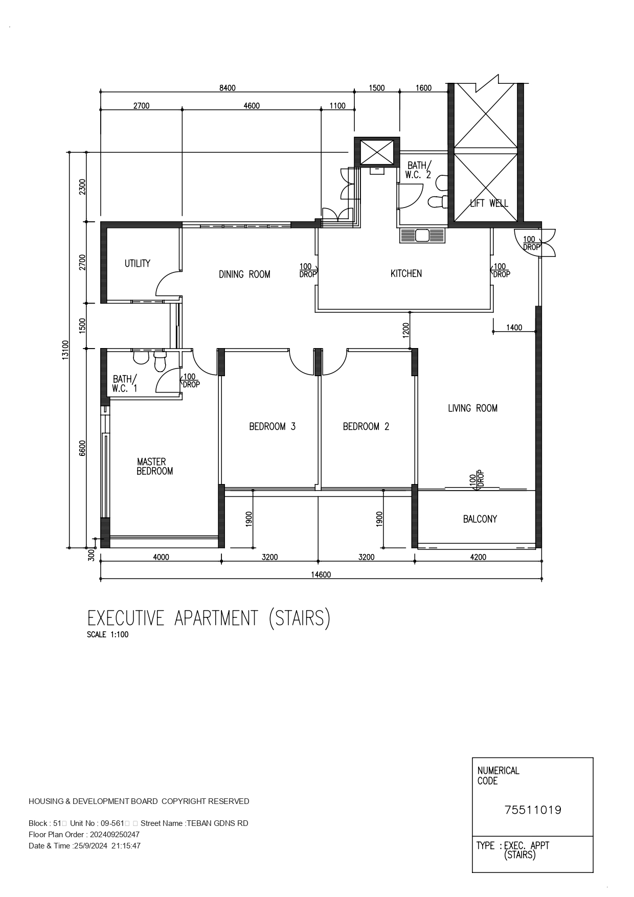 Floor plan — Rare HDB Executive Apartment at 51 Teban Gardens Road