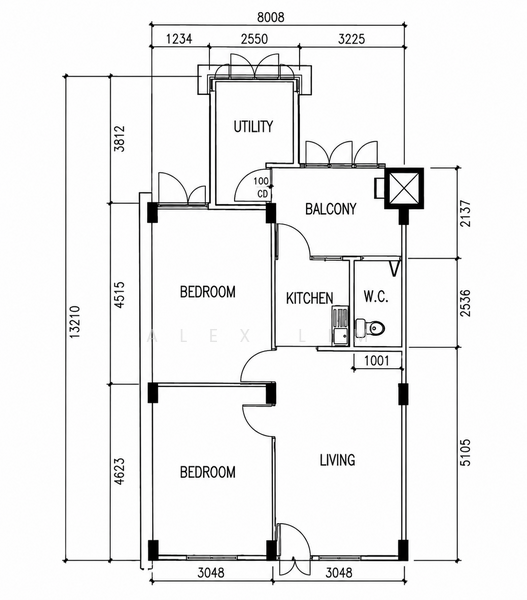 ผังพื้น — 3-Room HDB Flat on High Floor at Bendemeer Road, Near 2 MRT Lines