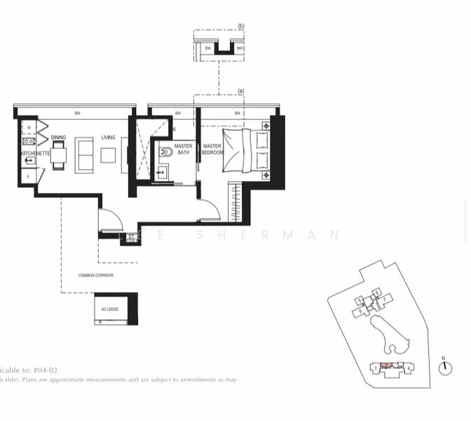평면도 — 1-Bed Fully Furnished Unit at 8 Saint Thomas – Pool View