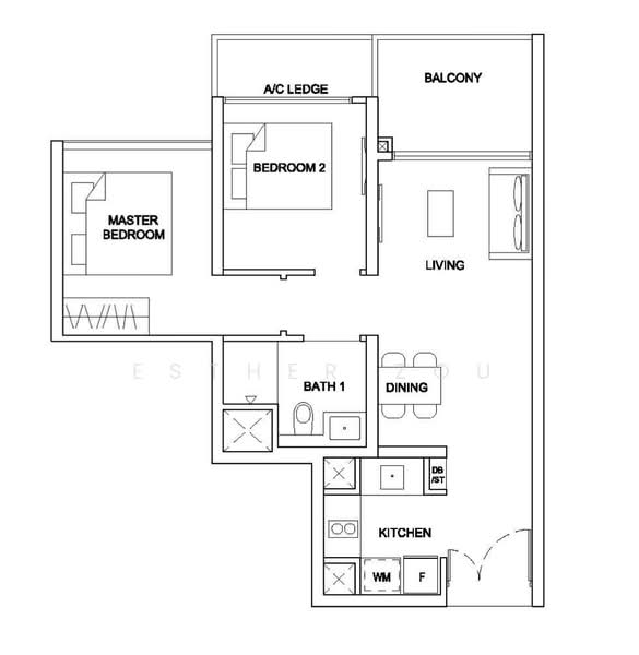 평면도 — Stirling Residences 2-Bed South-Facing Unit, Move-In Ready