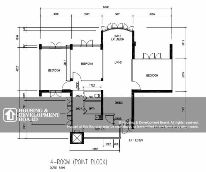 户型图 — 4-Room HDB Flat at Bendemeer Road – Point Block, Mid Floor