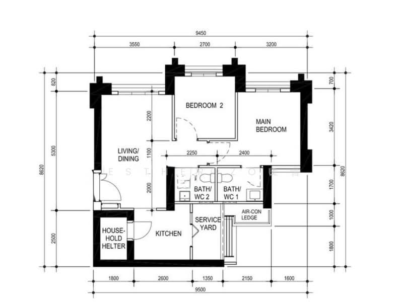 평면도 — High Floor 3-Room HDB at SkyOasis Dawson, Above Level 35