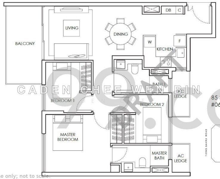 間取り図 — 3-Bedroom at Highline Residences, Tiong Bahru – Partial Furnished