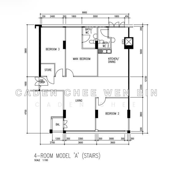 Mặt bằng — 4A HDB Flat at 187 Bukit Batok West Ave 6 – Spacious 1,130 sqft