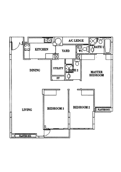 Mặt bằng — Seletar Springs Condo – 3-Bed Landed-Facing Unit with Yard & Utility Room