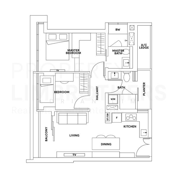 户型图 — D'Nest 2-Bed Pool-Facing Unit, 775 sqft, District 18