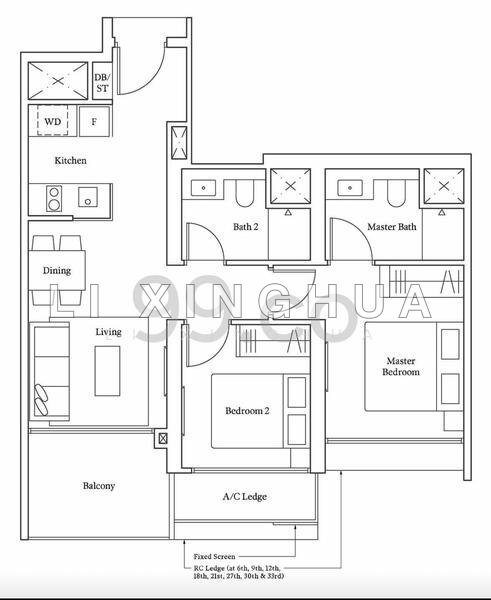 間取り図 — Avenue South Residence – 2BR Sea View Unit, 721 sqft