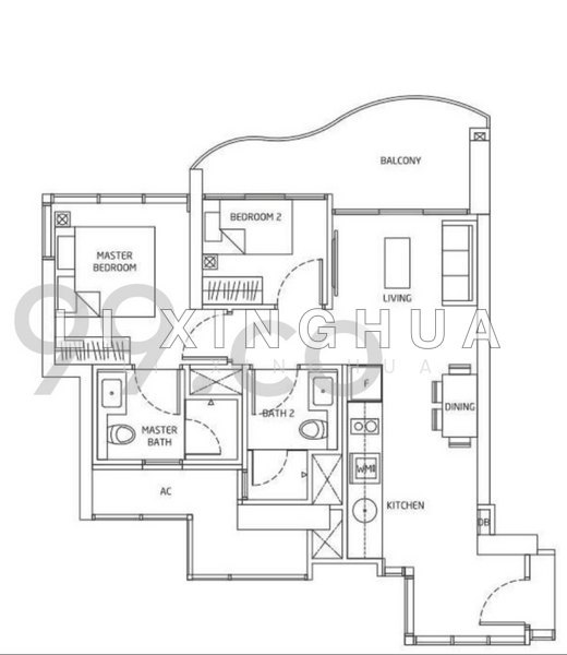 ผังพื้น — Queens Peak 2-Bed 2-Bath Quiet Facing Unit Near Queenstown MRT