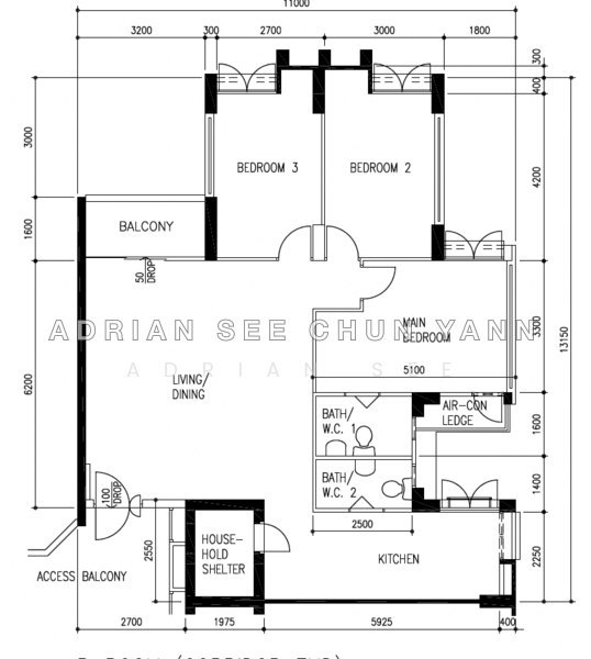 間取り図 — 5-Room Mid-Floor HDB Flat at Anchorvale Link, Sengkang