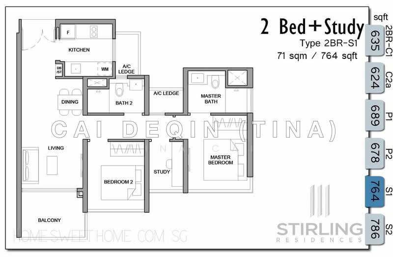 間取り図 — Stirling Residences – Corner 2+Study Unit, Vacant & Move-In Ready