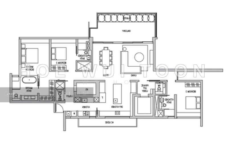 Mặt bằng — Leedon Residence – Spacious 3-Bed with Balcony & Private Lift