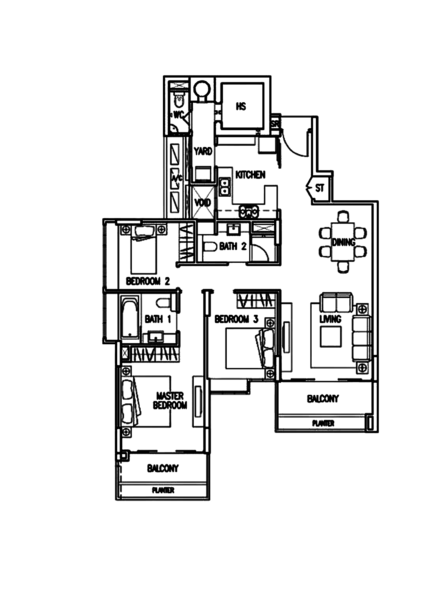 평면도 — Mera Springs 3-Bedroom with Unblocked View at Carlisle Road