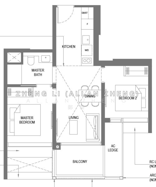 間取り図 — The M – 2-Bed 1-Bath with Unobstructed CBD View, Premium Stack