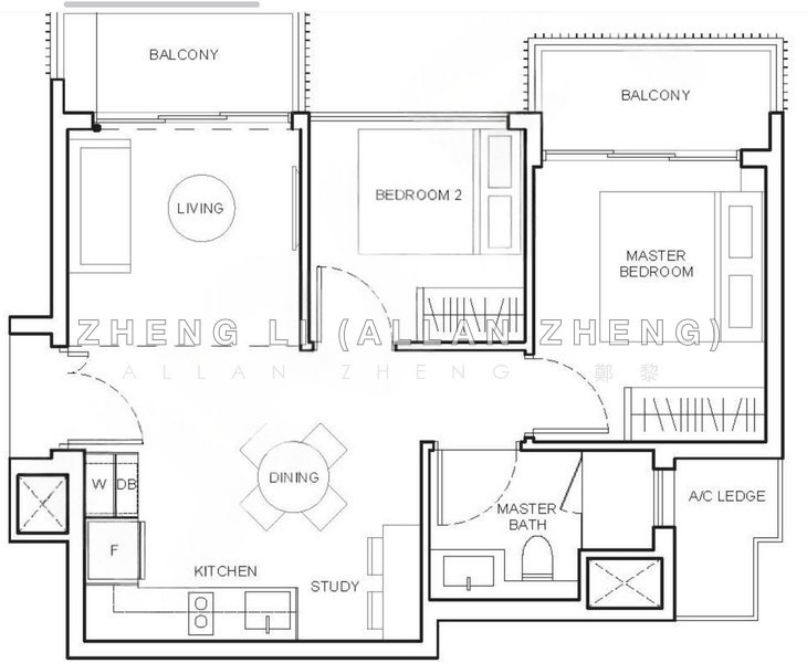 ผังพื้น — Forest Woods Corner Unit – 2-Bed + Study with Unblocked NE View