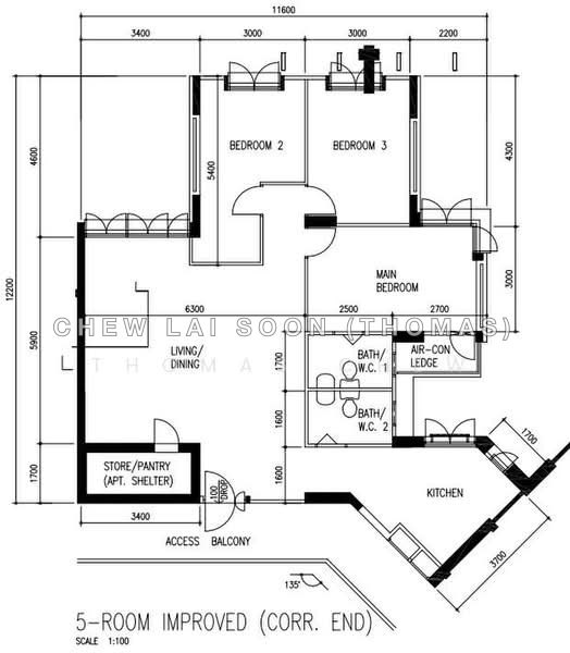 間取り図 — Spacious 5-Room HDB Corner Unit Above Floor 15 at Rivervale Drive