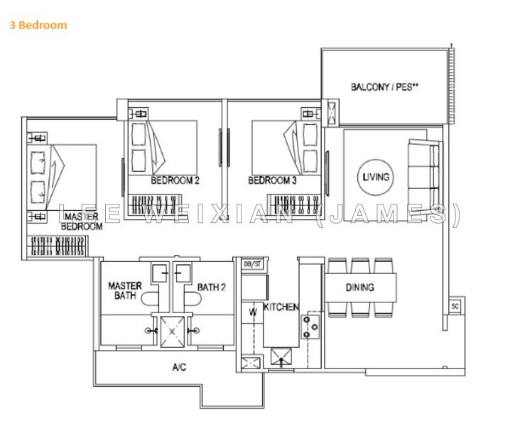 間取り図 — 3-Bedroom Executive Condo at Signature At Yishun