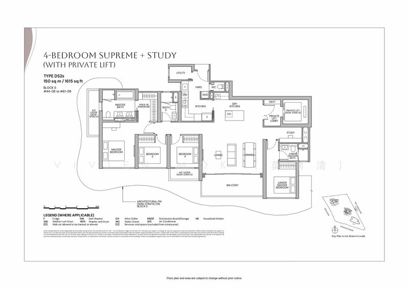 間取り図 — Zyon Grand 4BR Supreme with Private Lift – High Floor, 1,615 sqft