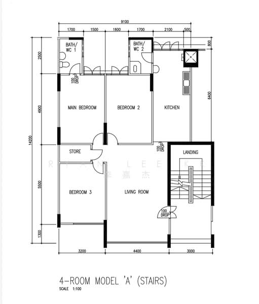 Mặt bằng — 4-Room Model A HDB Flat at Jurong West Ave 1 – Original Condition