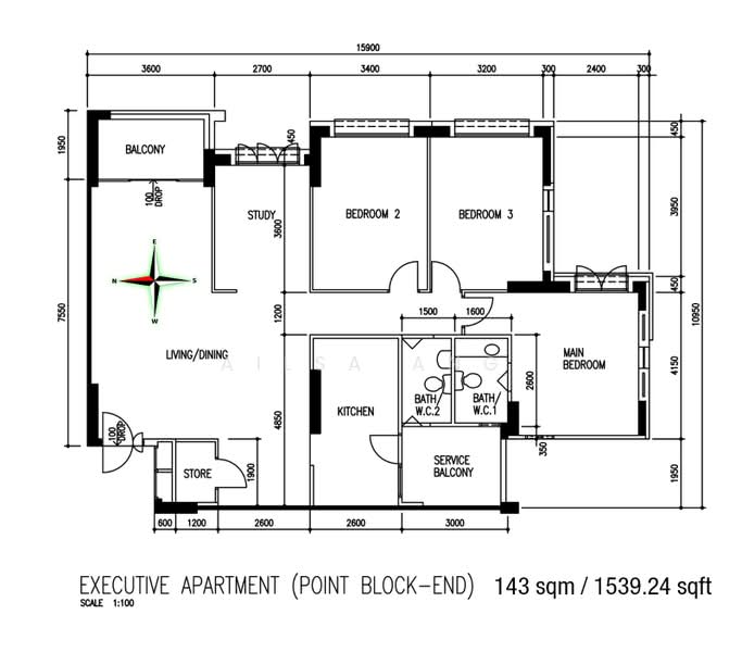 間取り図 — Executive Apartment HDB at 287A Jurong East Street 21 – Corner Unit, 8th Floor