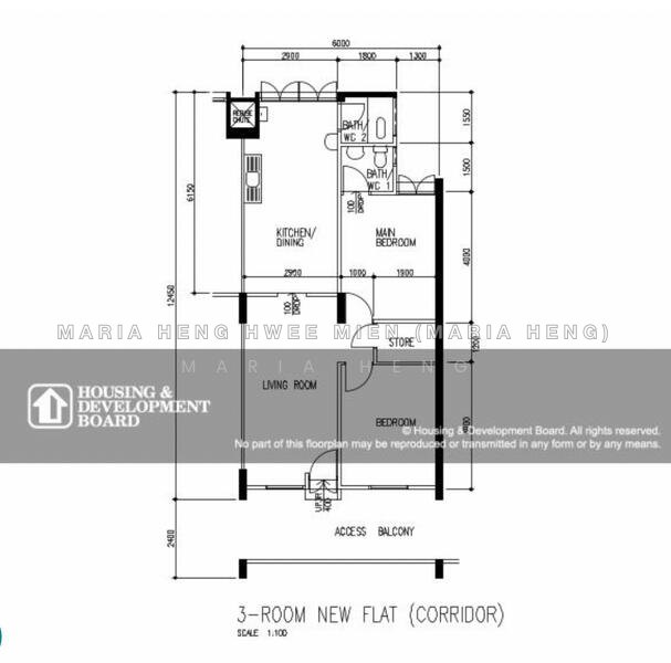 間取り図 — 3NG HDB Flat Near Mayflower MRT – Mid Floor, Open Concept Kitchen