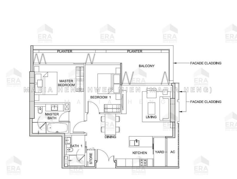 평면도 — High-Floor 2-Bedroom at South Beach Residences with City Views