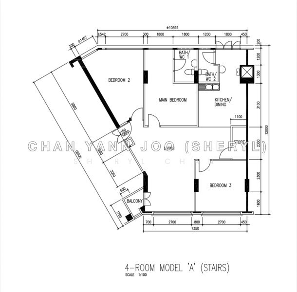 ผังพื้น — Jurong West Blk 979 – 4A HDB Flat, Corner Unit, 3 Beds