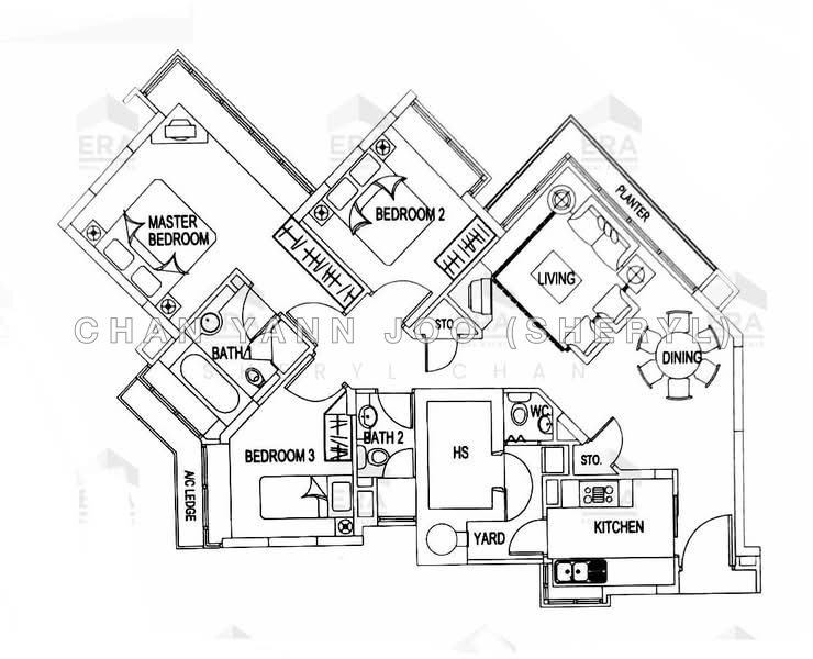 間取り図 — Tanamera Crest 3-Bedroom Unit with Helper's Room, SE Facing
