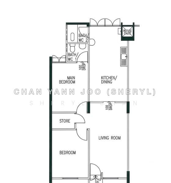 間取り図 — 3NG HDB Flat for Sale at 121 Ang Mo Kio Avenue 3